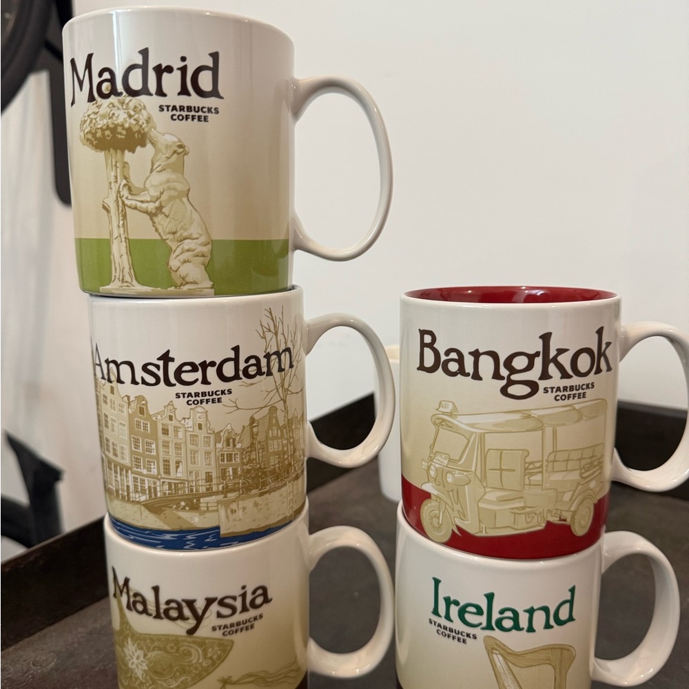 Starbucks City Series Mugs - Green and Red Accents